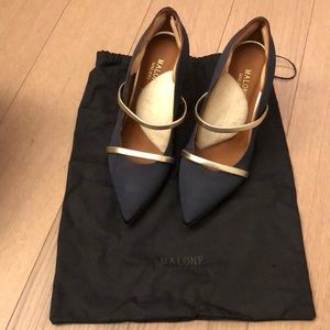 Malone Souliers Navy and Gold Pumps